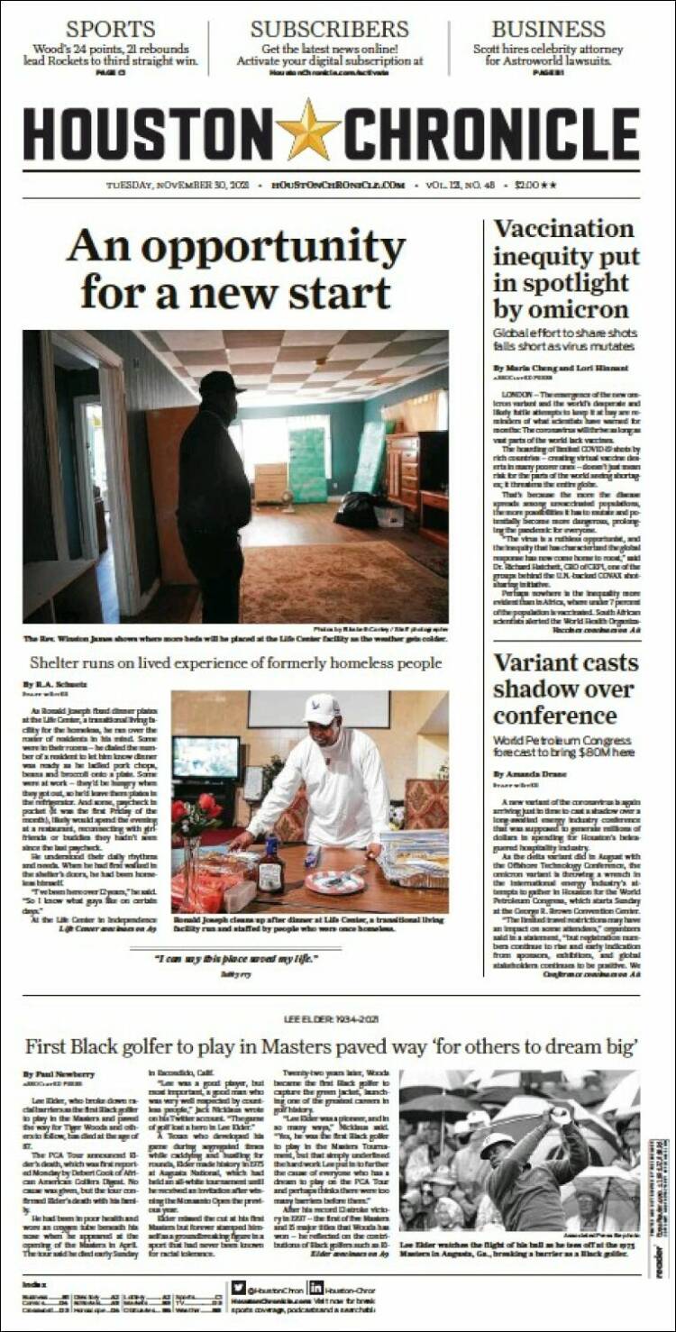 Portada de Houston Chronicle (USA)