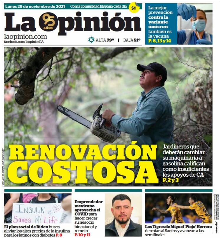 Portada de La Opinión (USA)