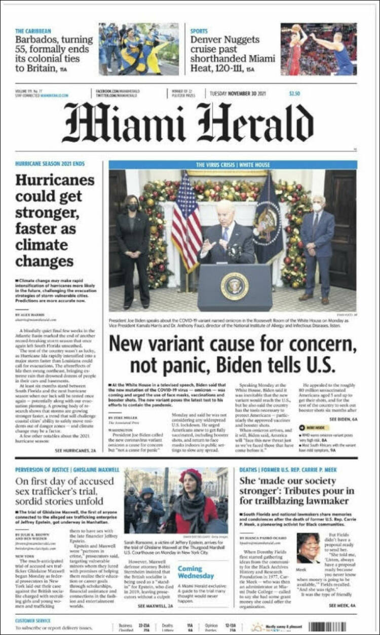 Portada de Miami Herald (USA)