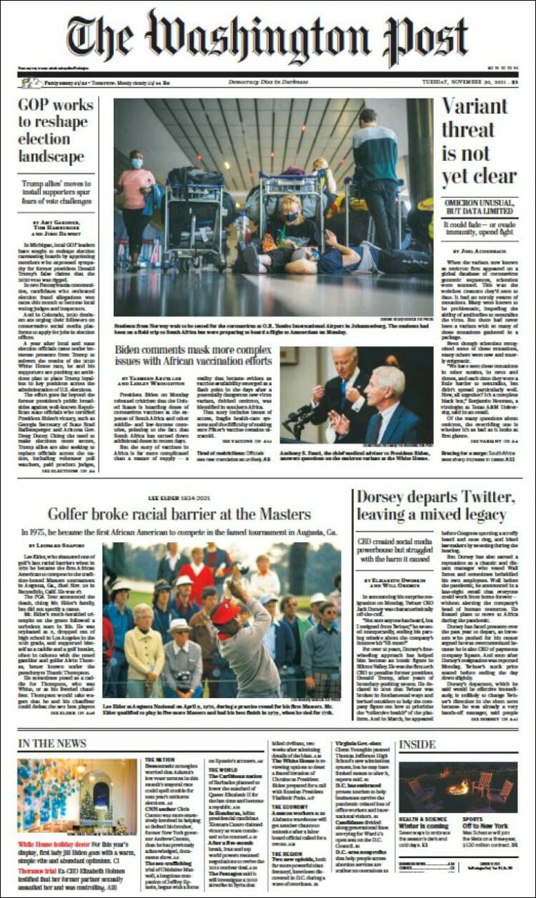 Portada de The Washington Post (USA)