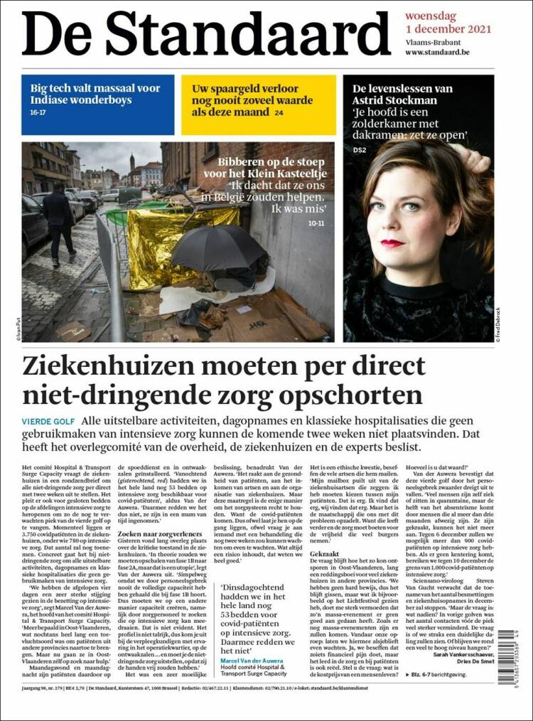 Portada de De Standaard (B&eacute;lgica)