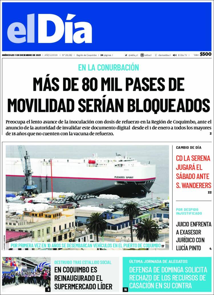 Portada de El Día (Chile)