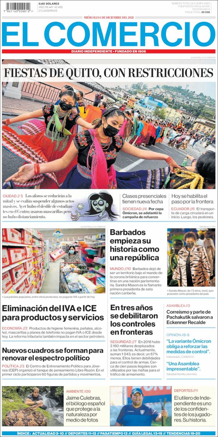 Portada de El Comercio (Ecuador)