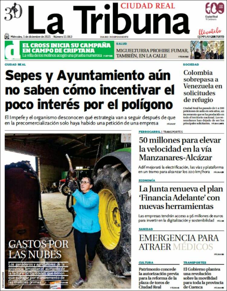 Portada de La Tribuna de Ciudad Real (Espa&ntilde;a)