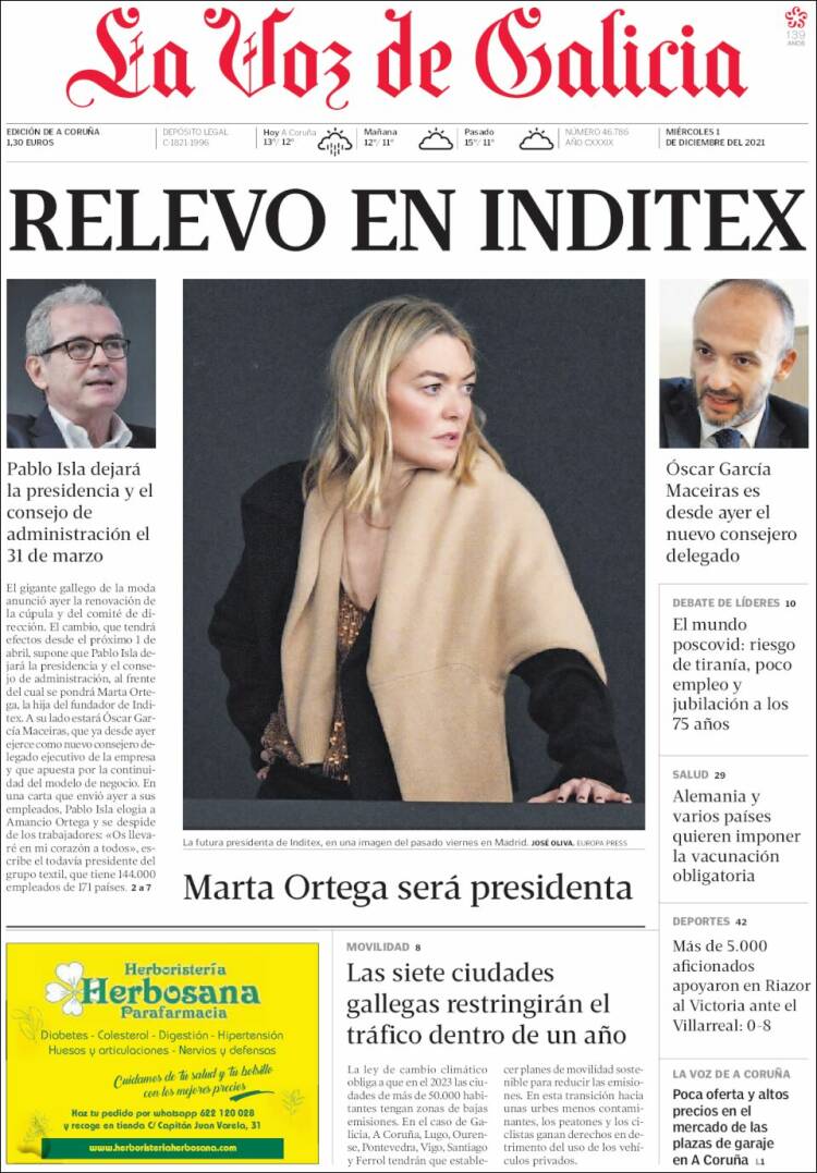 Portada de La Voz de Galicia (Espa&ntilde;a)