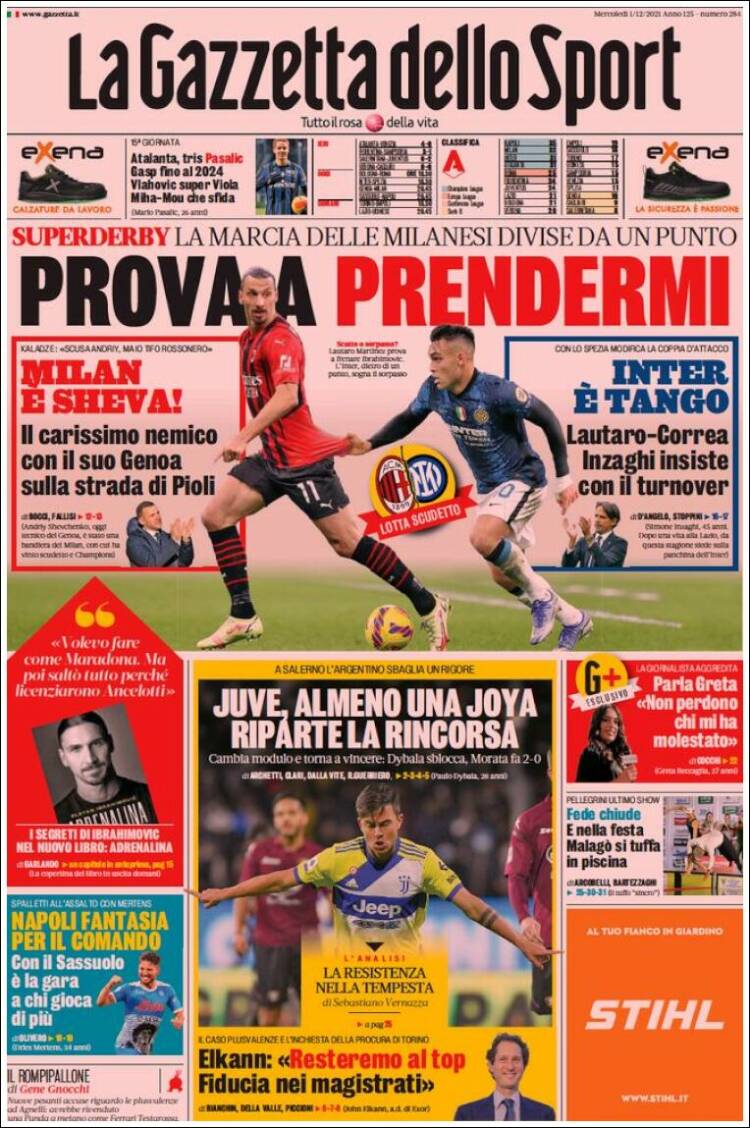 Portada de La Gazzetta dello Sport (Italia)