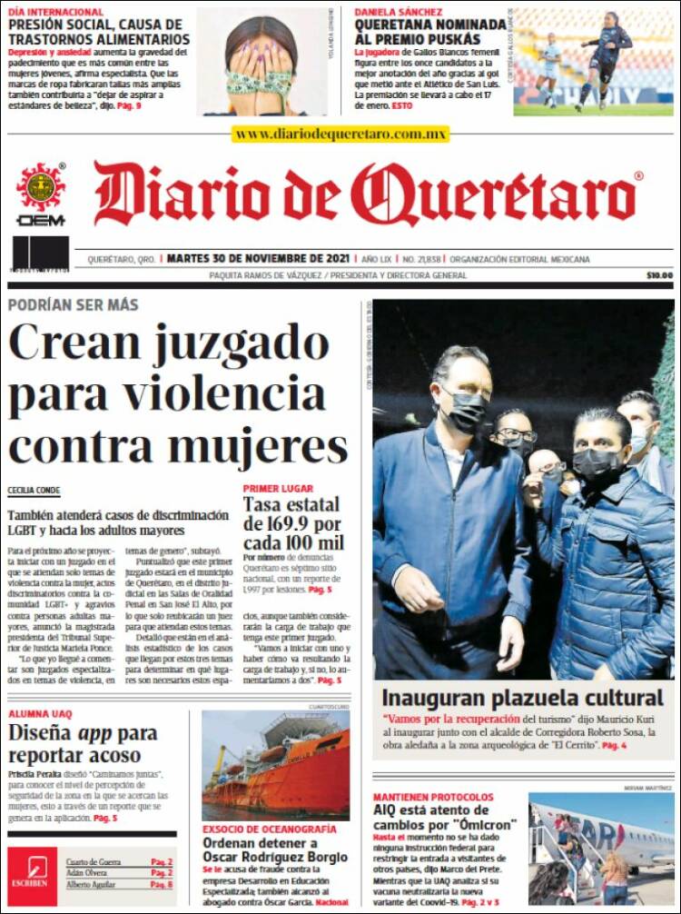 Portada de Diario de Querétaro (M&eacute;xico)