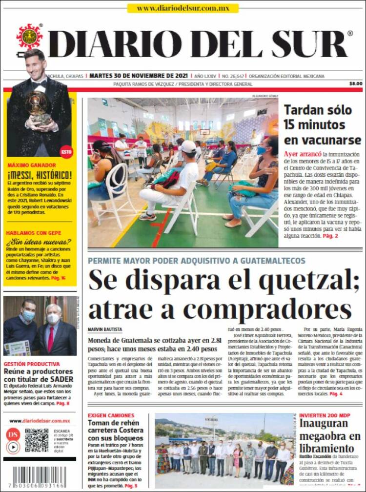 Portada de El Diario del Sur (M&eacute;xico)