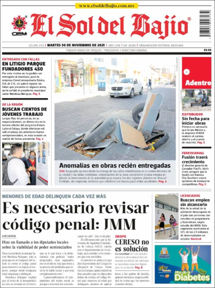 Portada de El Sol del Bajio (M&eacute;xico)