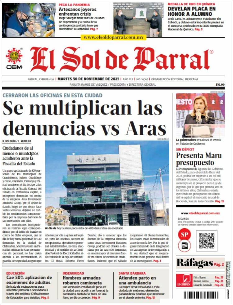 Portada de El Sol de Parral (M&eacute;xico)
