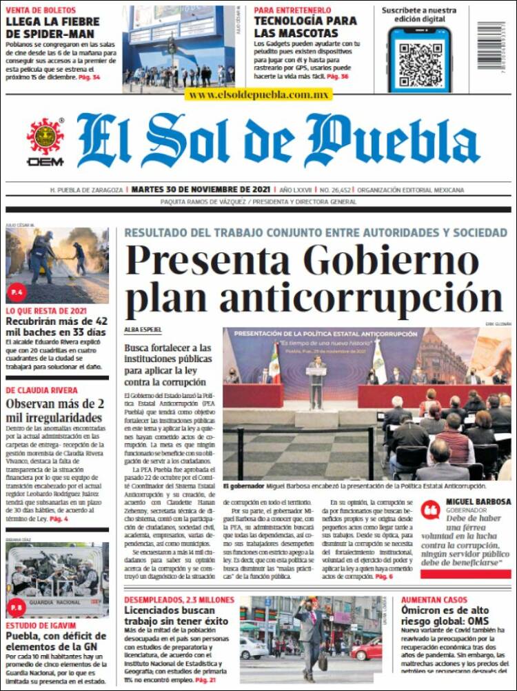 Portada de El Sol de Puebla (M&eacute;xico)