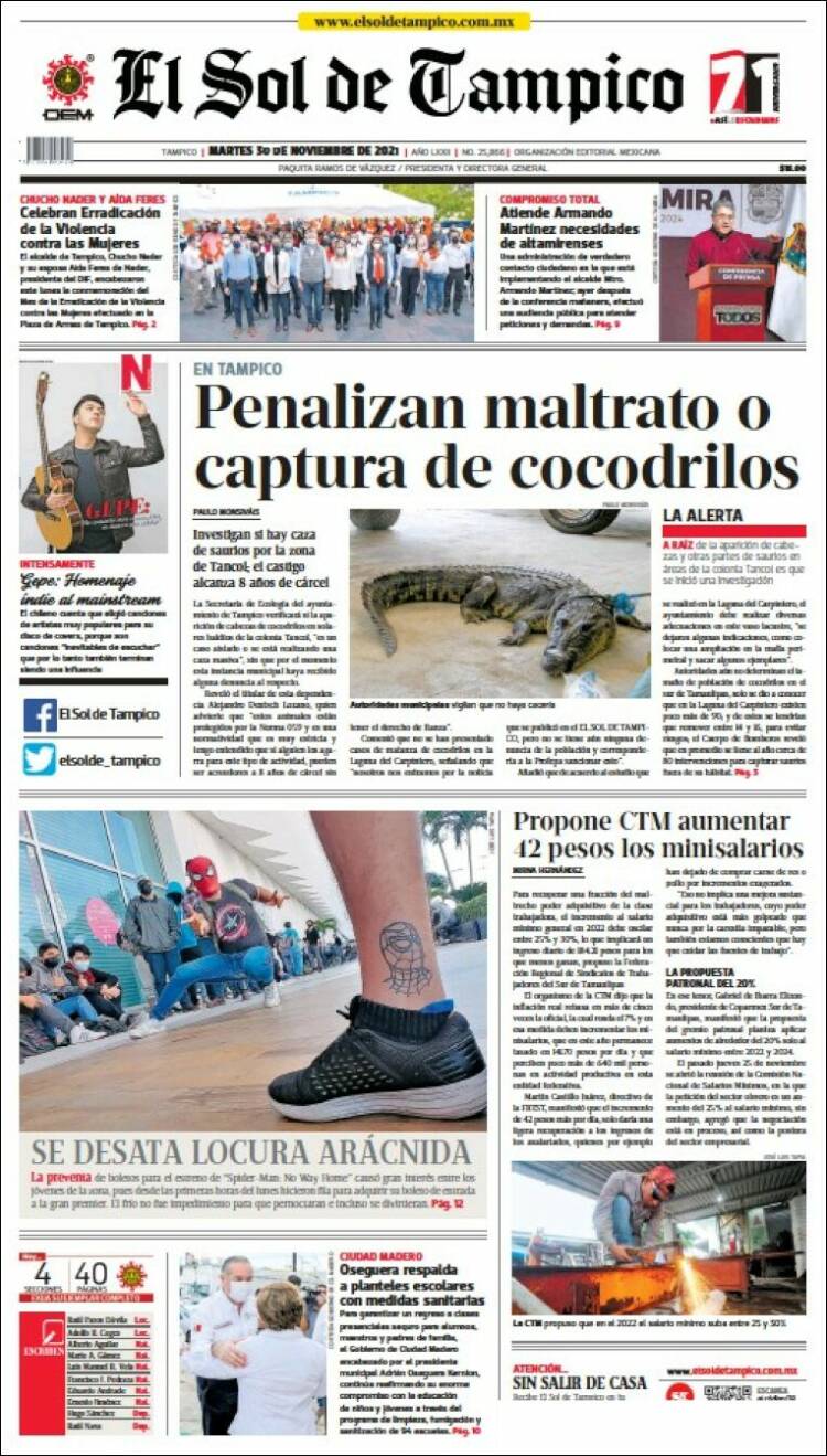 Portada de El Sol de Tampico (M&eacute;xico)