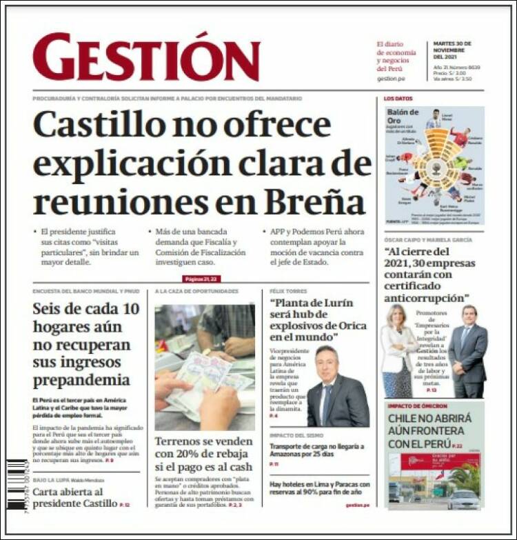 Portada de Diario Gestión (Perú)