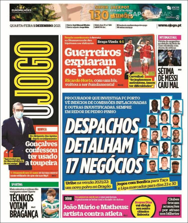 Portada de O Jogo (Portugal)