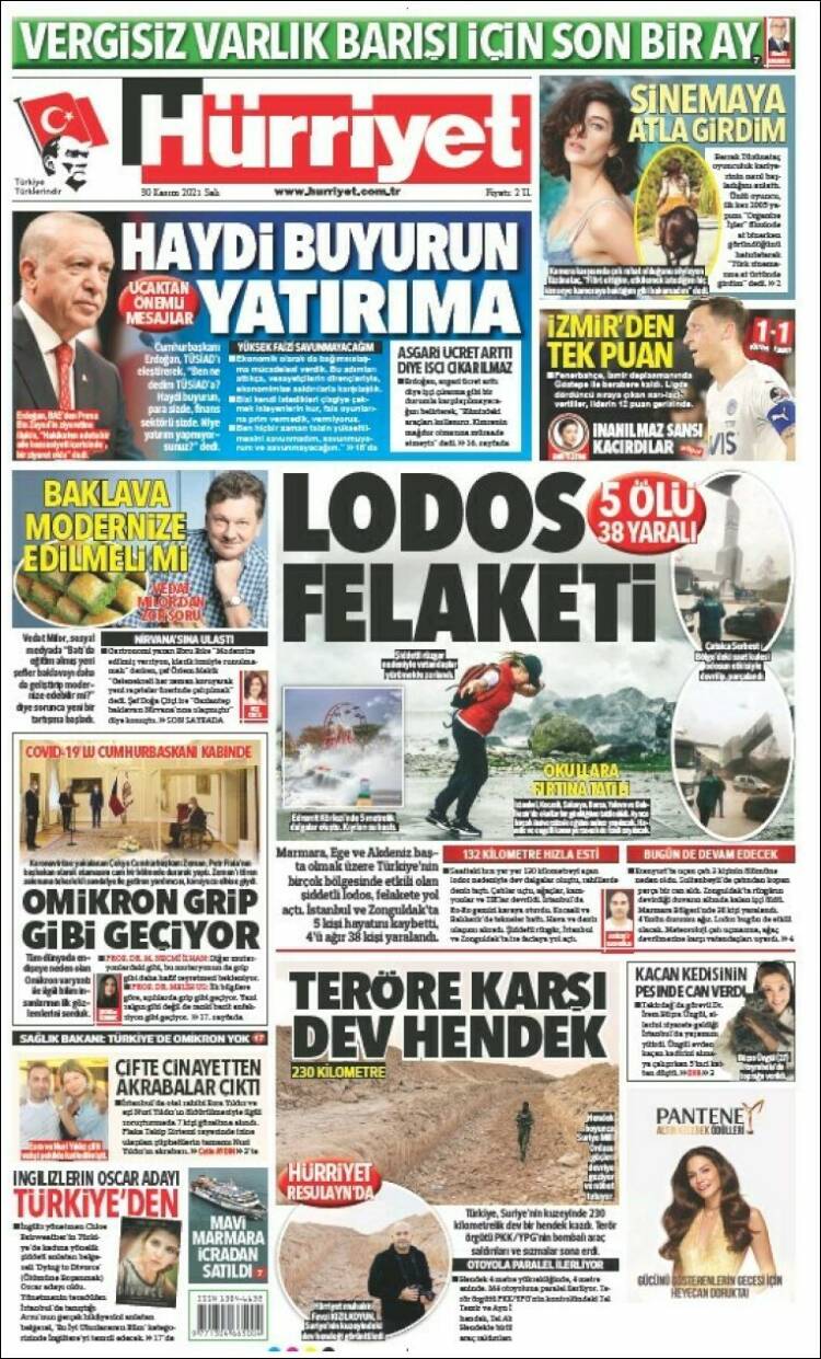 Portada de Hürriyet (Turqu&iacute;a)