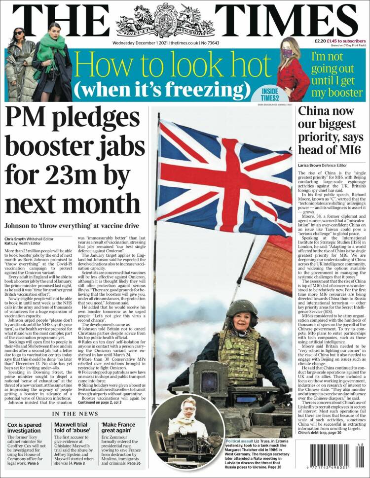 Portada de The Times (Reino Unido)