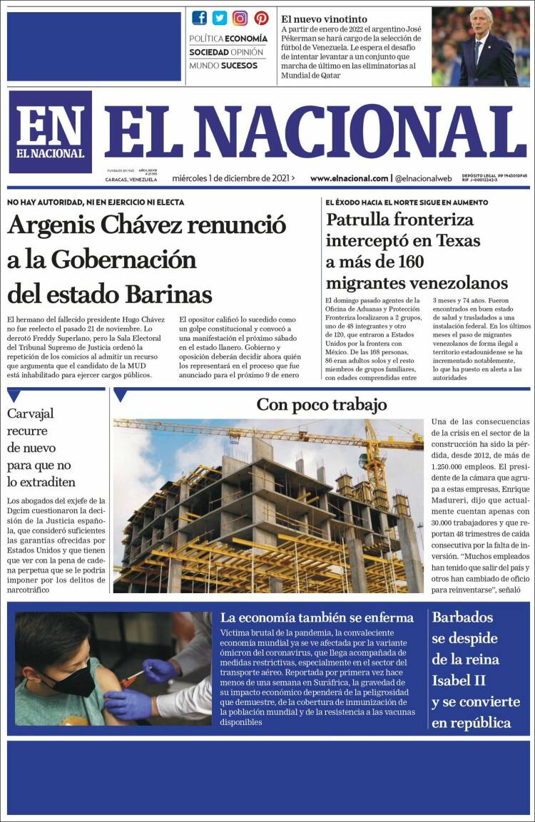 Portada de El Nacional (Venezuela)