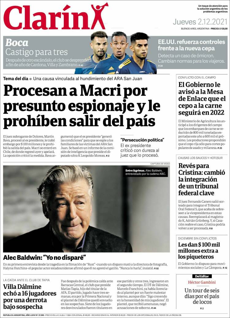 Portada de Clarín (Argentina)