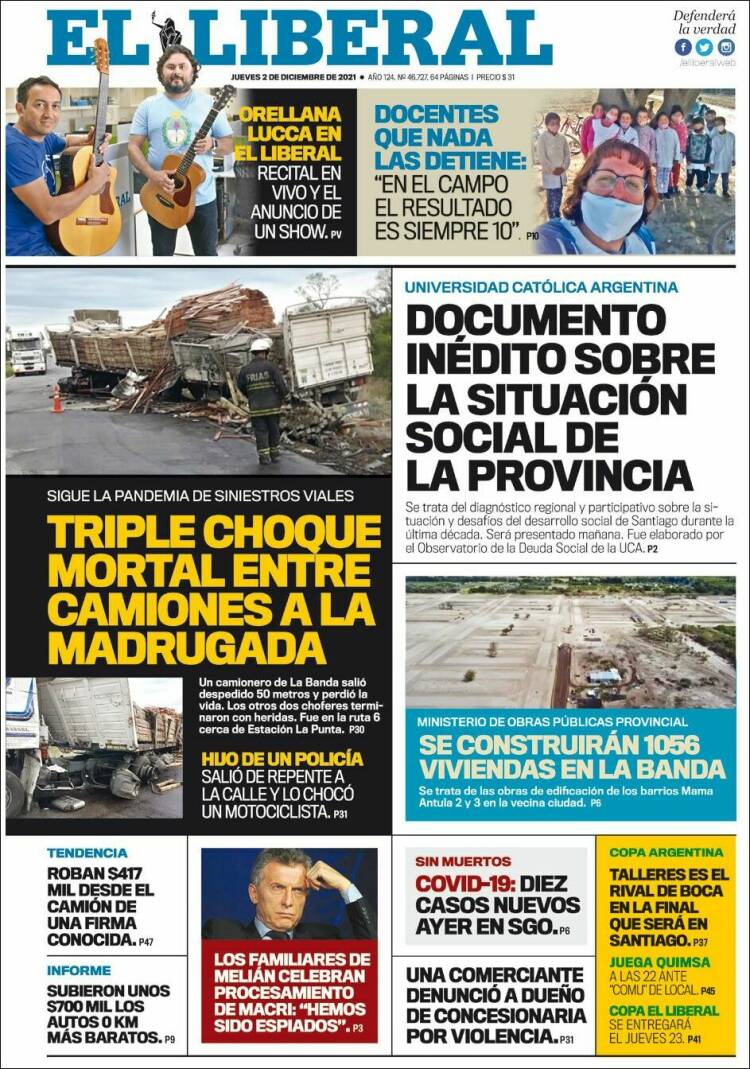 Portada de Diario El Liberal (Argentina)