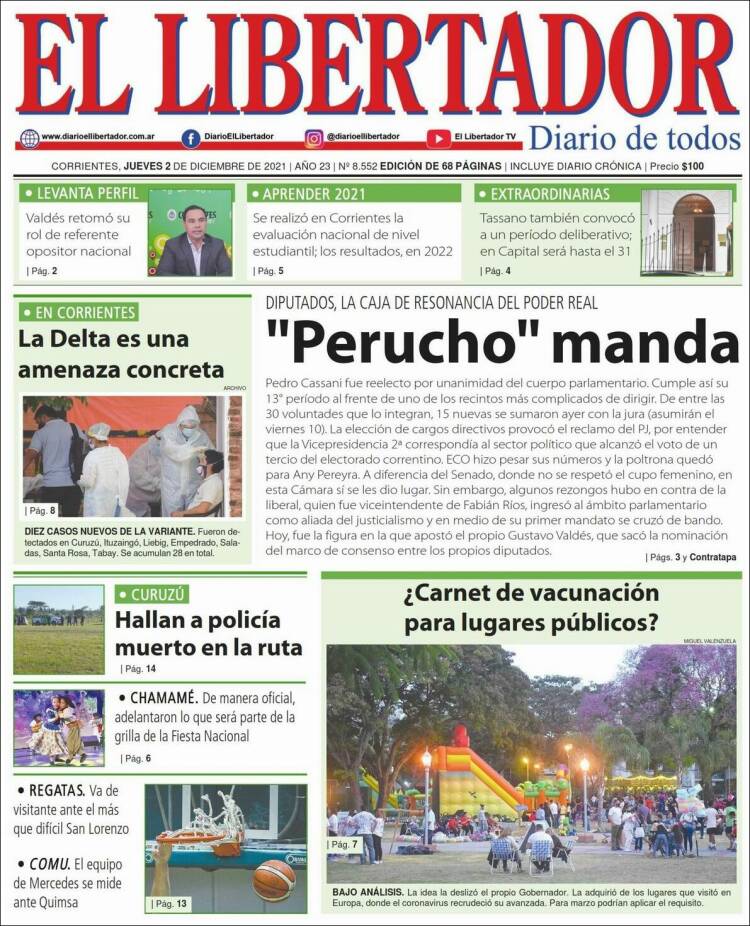 Portada de Diario El Libertador (Argentina)