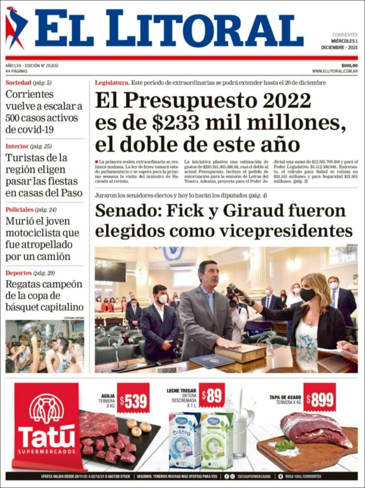 Portada de El Litoral Corrientes (Argentina)