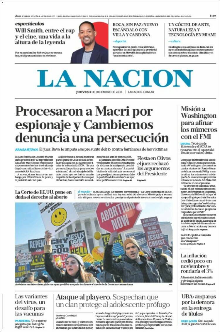 Portada de La Nación (Argentina)