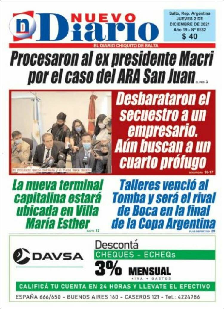 Portada de Nuevo Diario de Salta (Argentina)