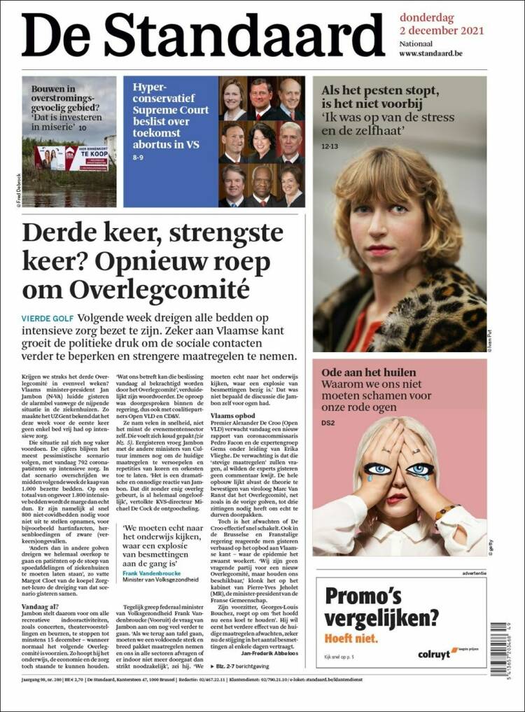Portada de De Standaard (B&eacute;lgica)