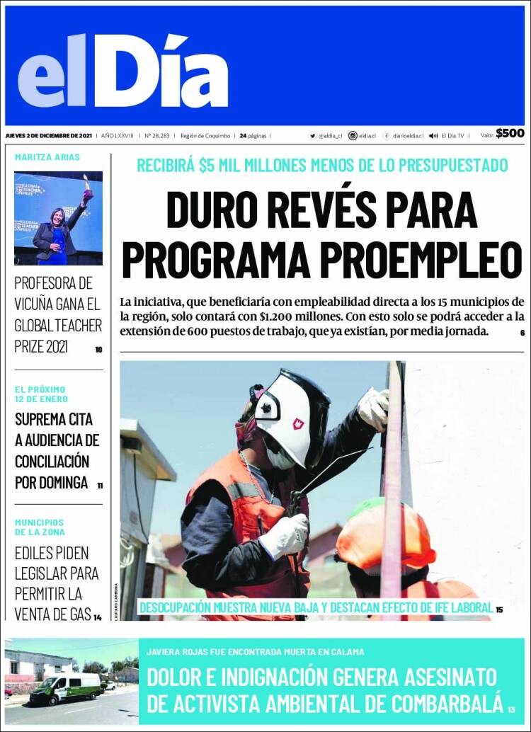 Portada de El Día (Chile)