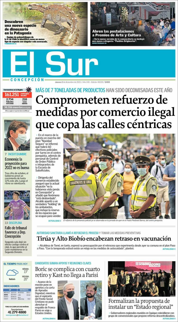 Portada de El Sur (Chile)