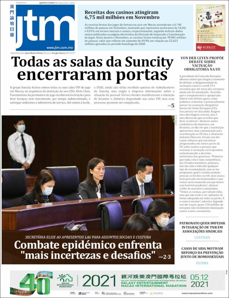Portada de Jornal Tribuna de Macau (China)