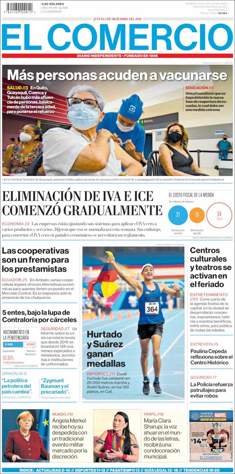 Portada de El Comercio (Ecuador)