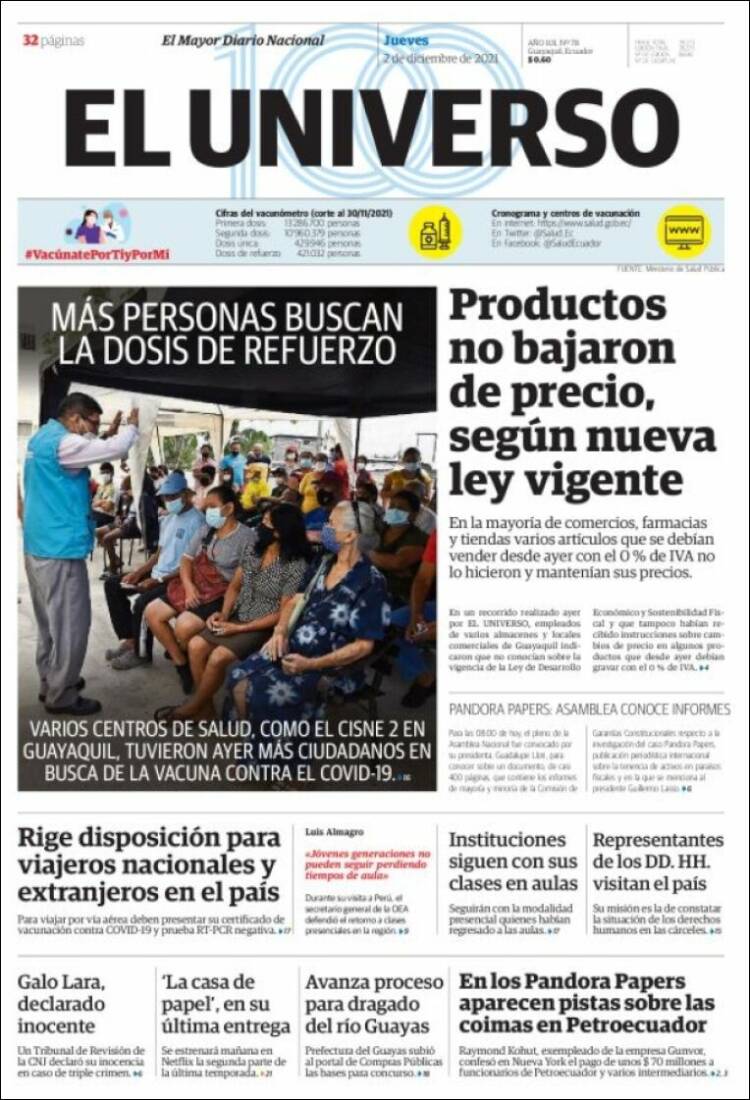 Portada de El Universo - Ecuador (Ecuador)