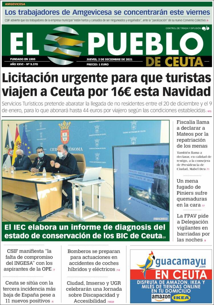 Portada de El Pueblo de Ceuta (España)