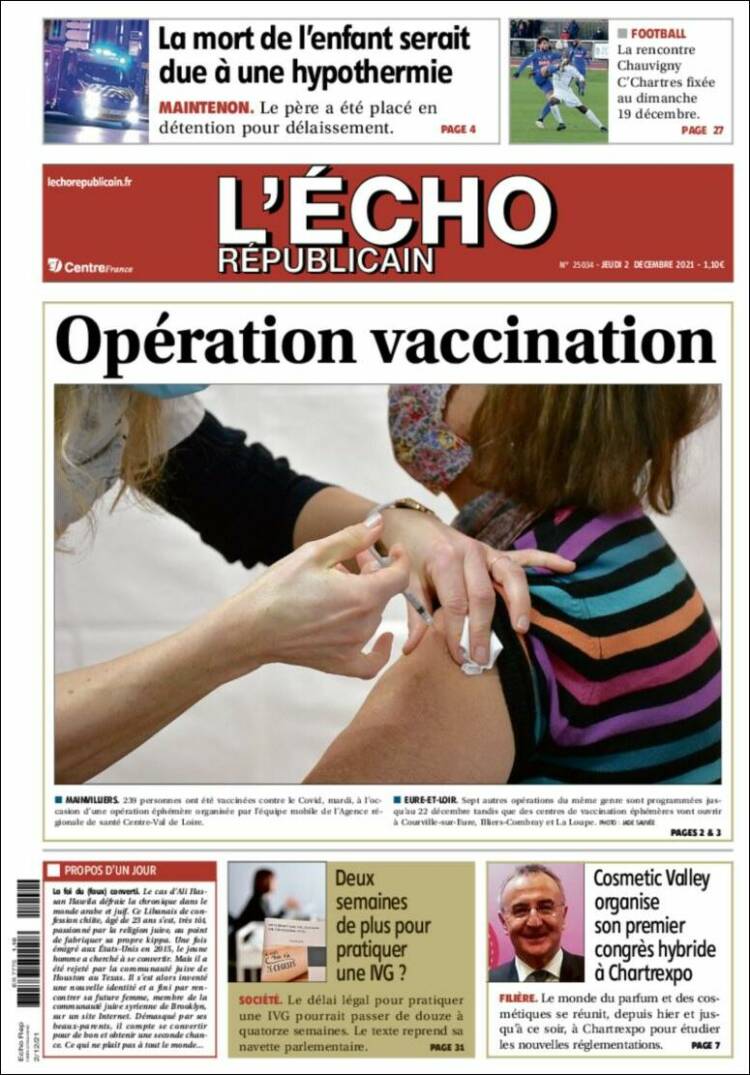 Portada de L'Echo Républicain (Francia)