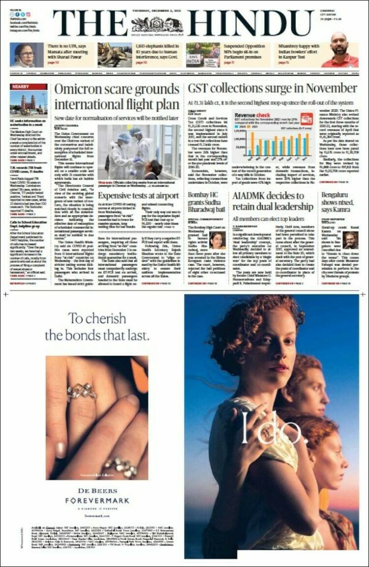 Portada de The Hindu (India)