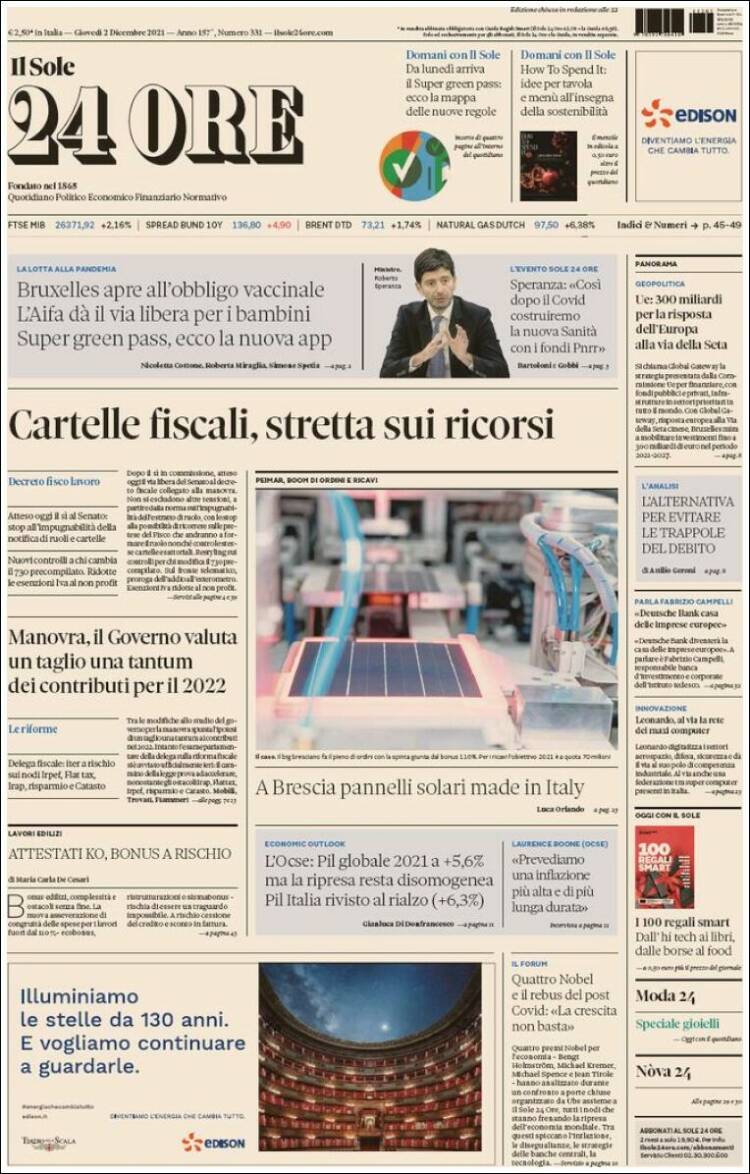 Portada de Il Sole 24 ORE (Italia)