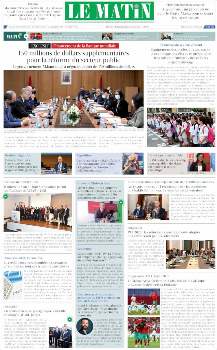 Portada de Le Matin (Marruecos)