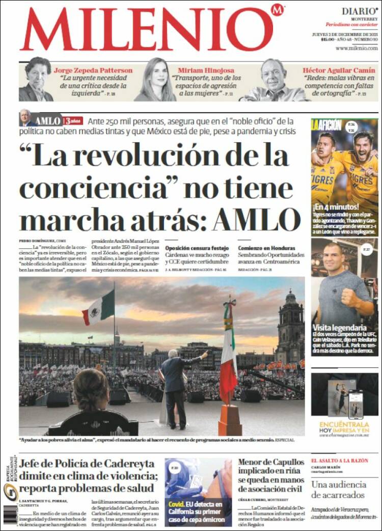 Portada de Milenio de Monterrey (M&eacute;xico)