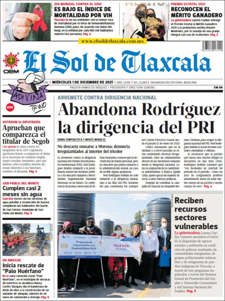 Portada de El Sol de Tlaxcala (M&eacute;xico)