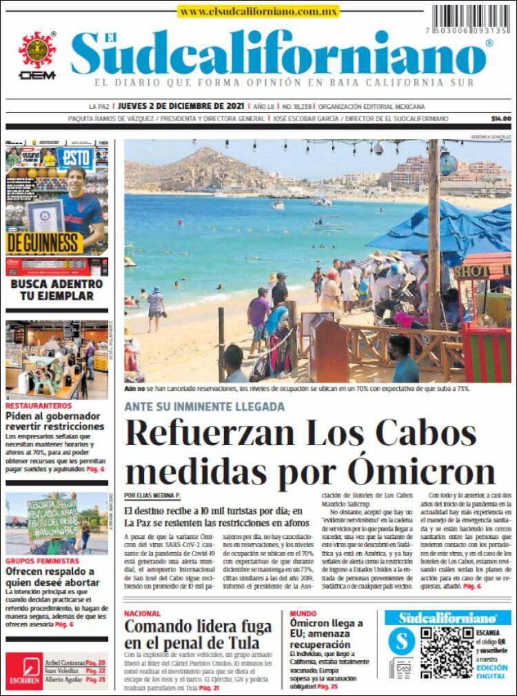 Portada de El Sudcaliforniano (M&eacute;xico)