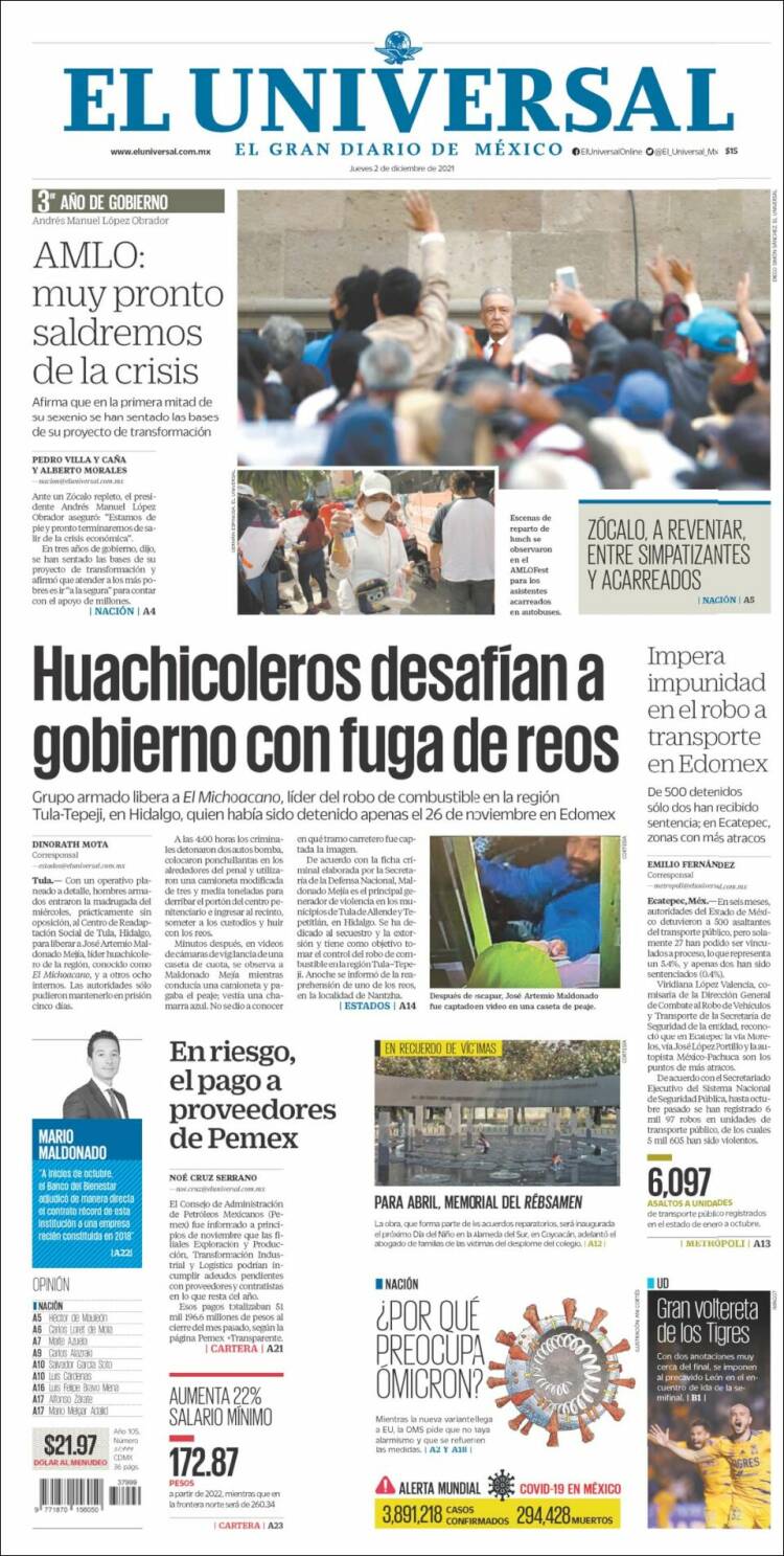 Portada de El Universal (M&eacute;xico)
