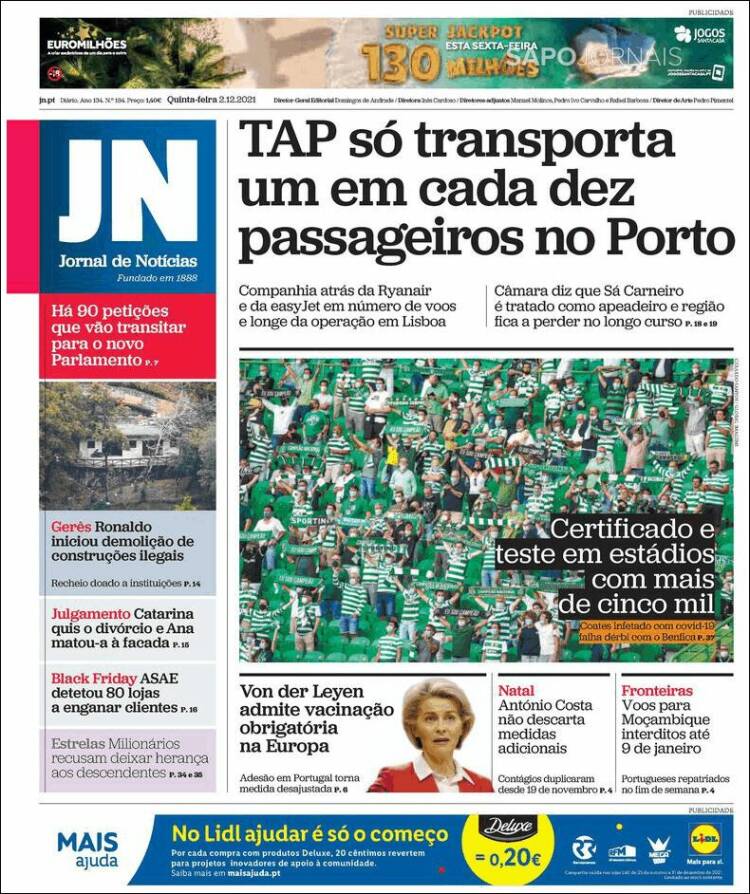 Portada de Jornal de Notícias (Portugal)