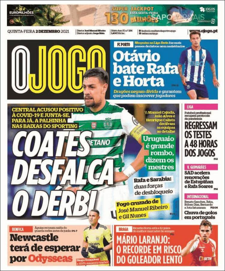 Portada de O Jogo (Portugal)