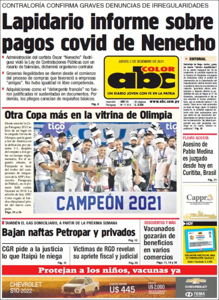 Portada de ABC Color (Paraguay)