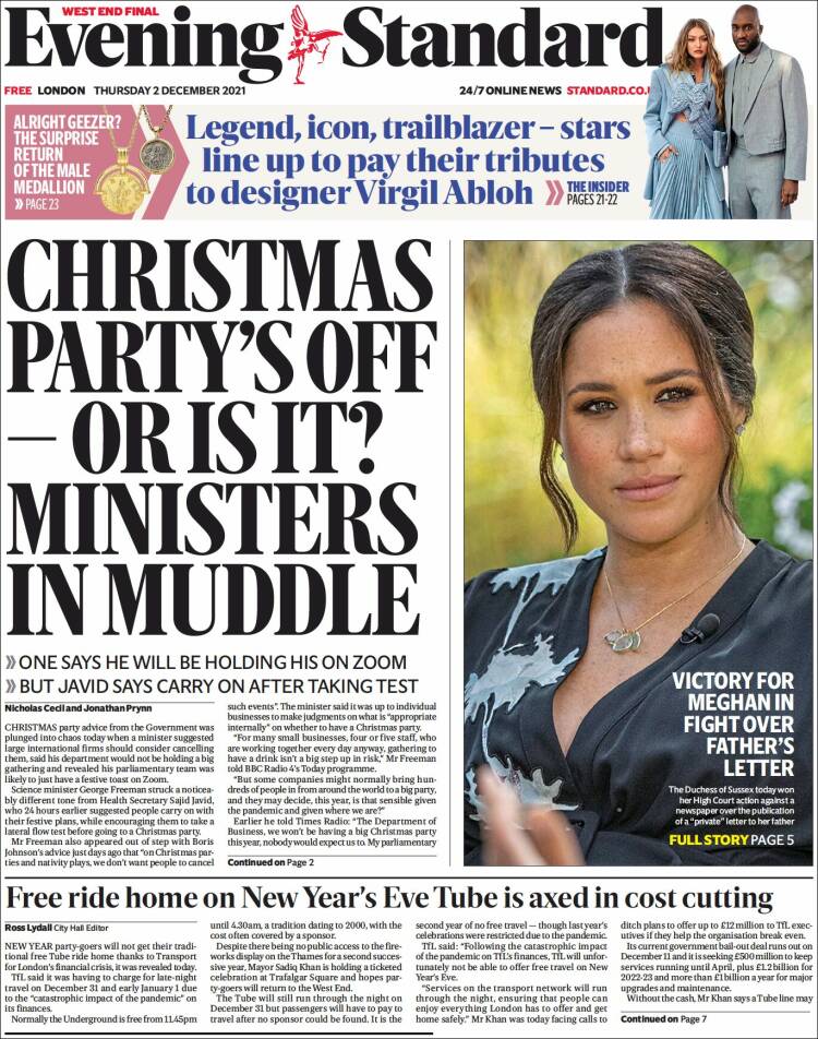 Portada de Evening Standard (Reino Unido)