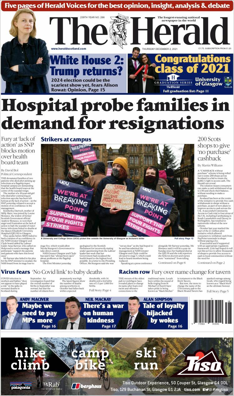 Portada de The Herald (Reino Unido)