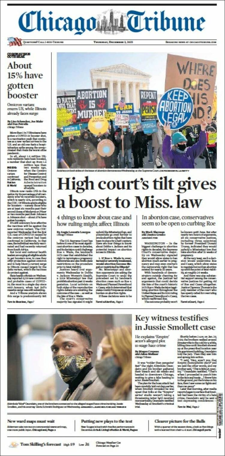 Portada de Chicago Tribune (États-Unis)