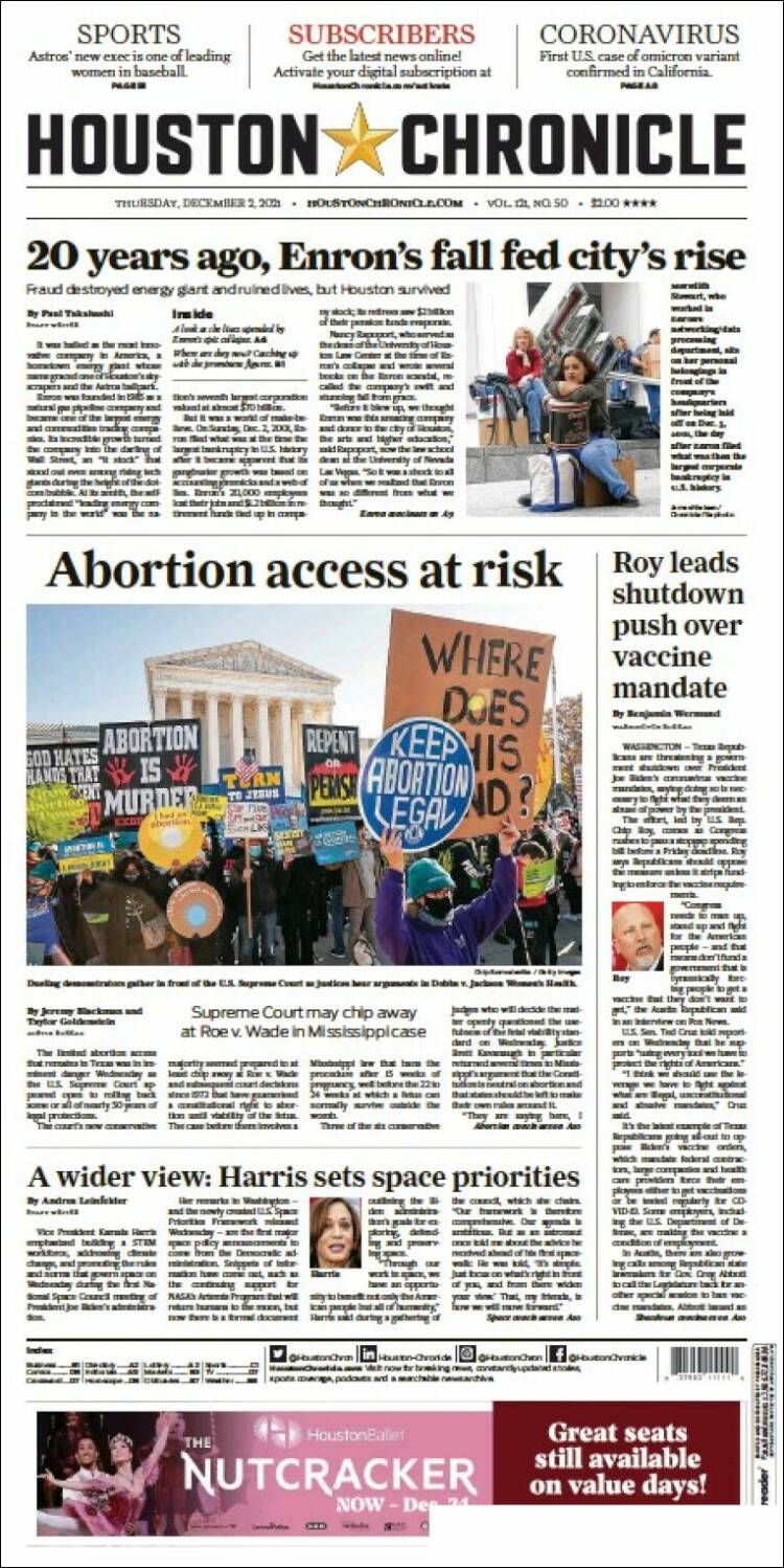 Portada de Houston Chronicle (États-Unis)
