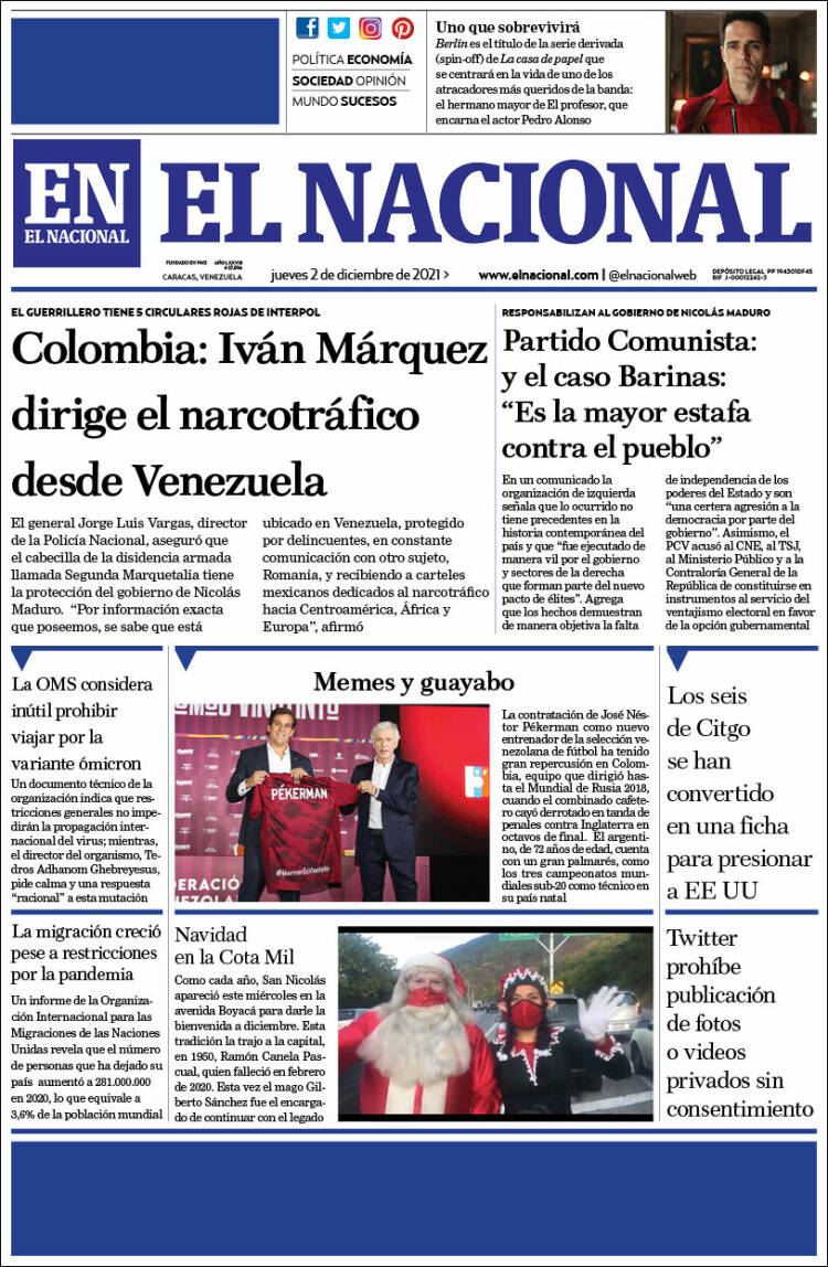 Portada de El Nacional (Venezuela)